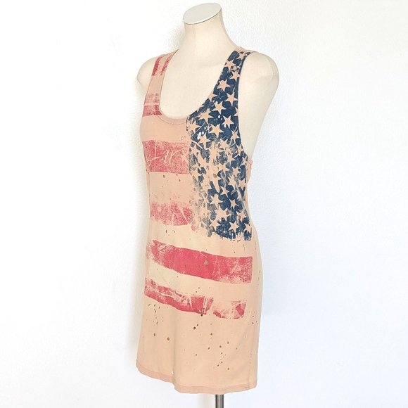 Rockstar Sushi Dresses & Skirts - NWT Rockstar Sushi Cream American Flag Distressed Racerback Mini Dress Tunic